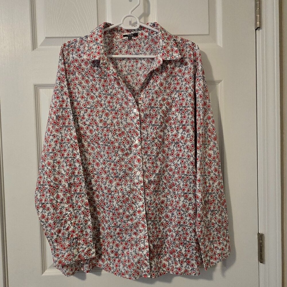 NYDJ Los Angeles Floral Print Long Sleeve Button Front Shirt Size XL